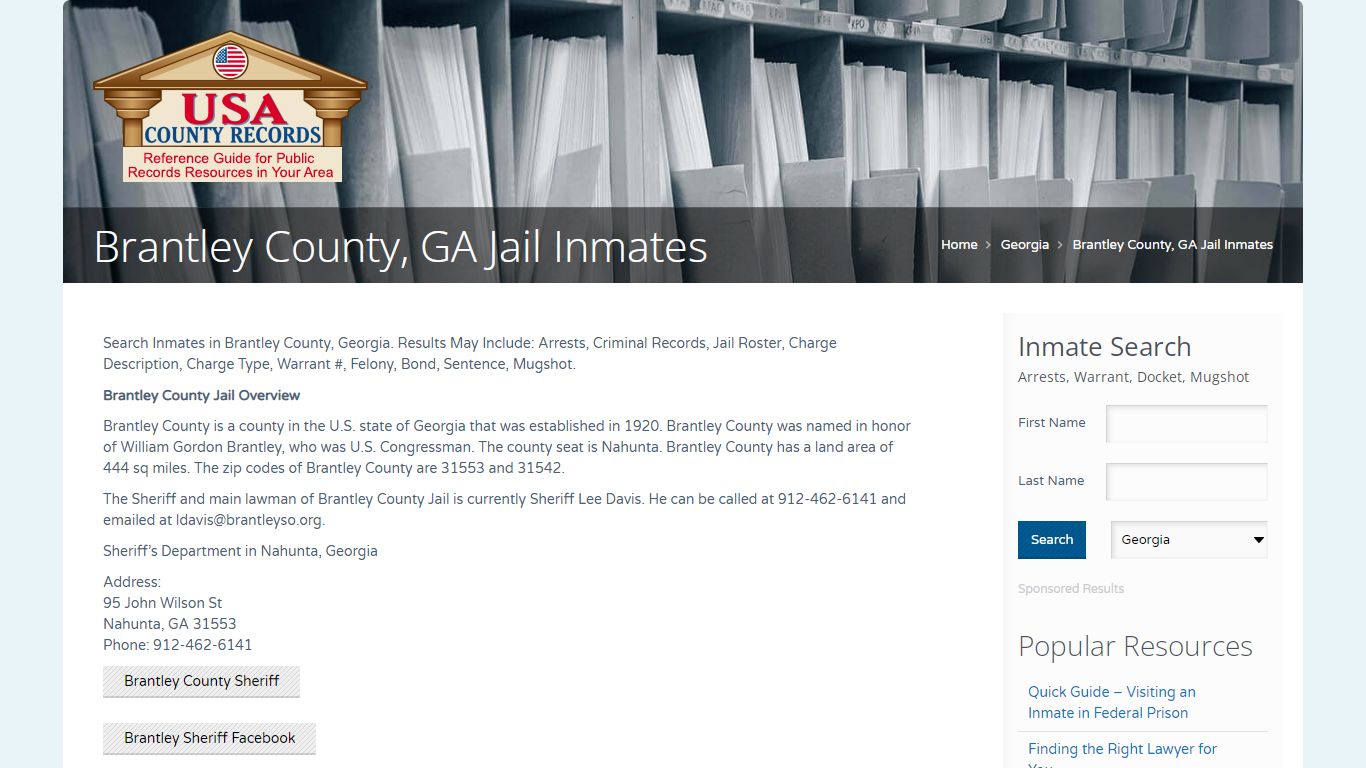 Brantley County, GA Jail Inmates | Name Search